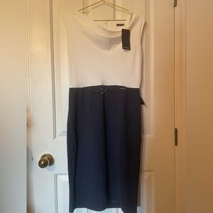🍒S/M Orsay White & Navy Blue Sleeveless Cowl Neck Workwear Dress New with Tags 🍒